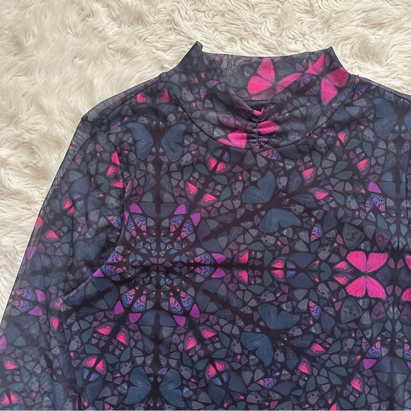 Ted Baker Top Kamill Printed Mesh Long Sleeve Butterfly Kaleidoscope Sz 8 - Picture 4 of 12